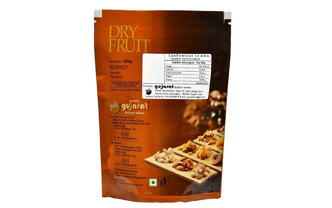 Gujarat Dry Fruit Stores Cashewnut Jumbo    Pack  250 grams